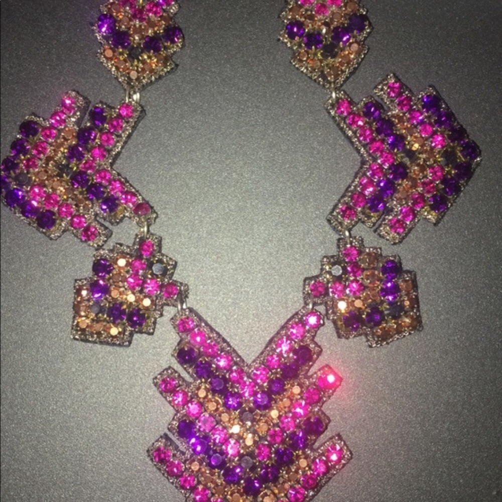 SUZANNA DAI  ZOCALO Zig Zag Crystal Bead Necklace PINK PURPLE NWT